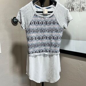 Dolan Anthropologie Mixed Media Tunic Top Ikat Front Gray Layered Hem Small